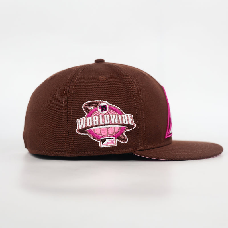 Hometown V2 chocolate and pink fitted cap, side profile